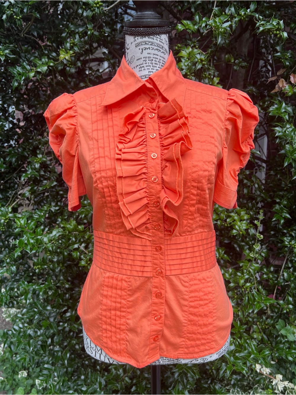 2/30 bebe Coral Ruffle Pintuck Button-Up Blouse
